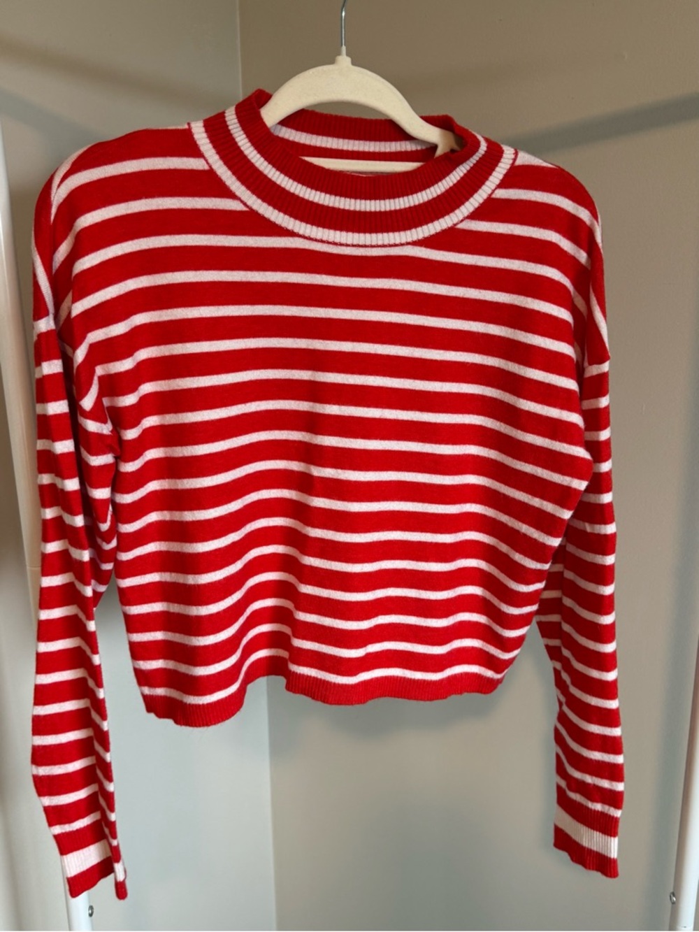 Vibrant Red and White Striped  Hazel Moon Long Sleeve Cropped sweater